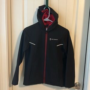 Free Country Youth Boys Hooded Soft Shell Jacket Size XL Black w/Red interior